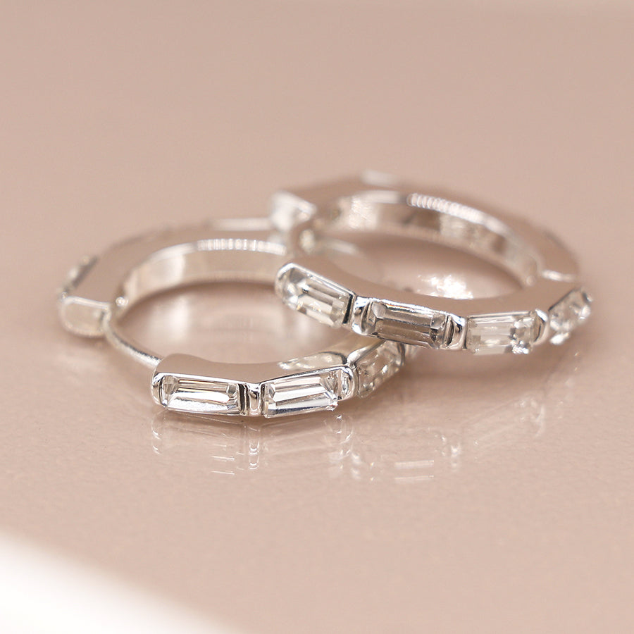 4097 - Silver Plated Crystal Hoop Earrings