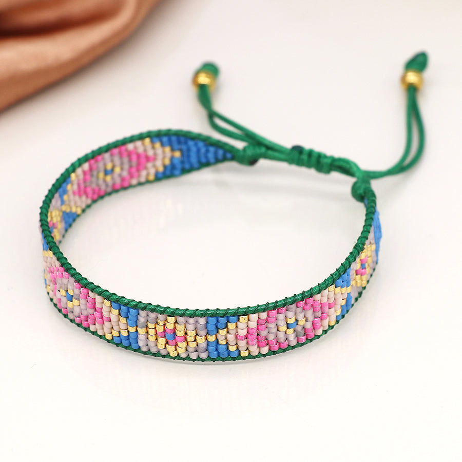 4266 - Green & Blue Adjustable Beaded Bracelet