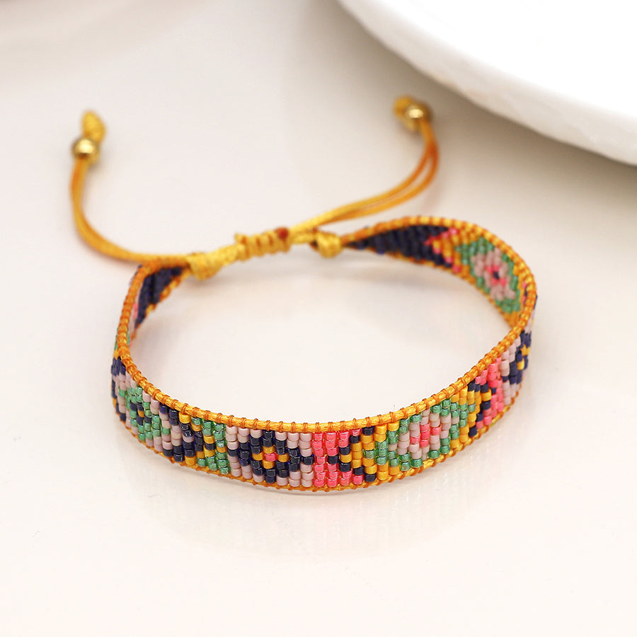 4267 - Mustard Mix Adjustable Beaded Bracelet