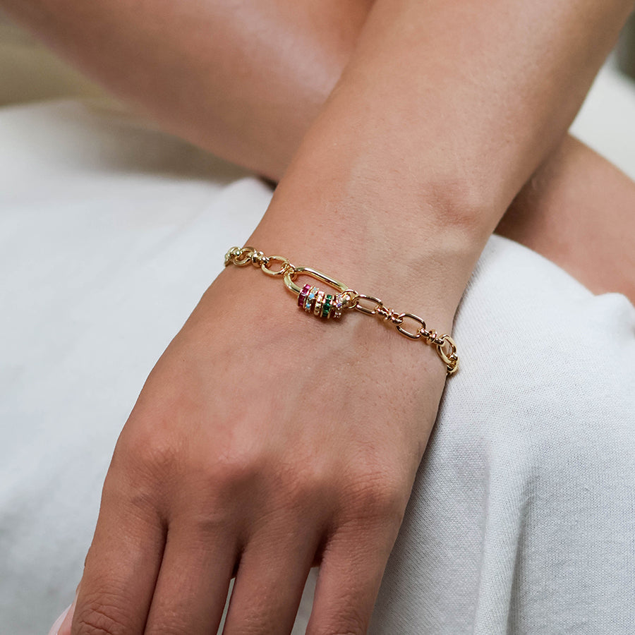 (955) Chroma, Gold & Crystal Link Bracelet