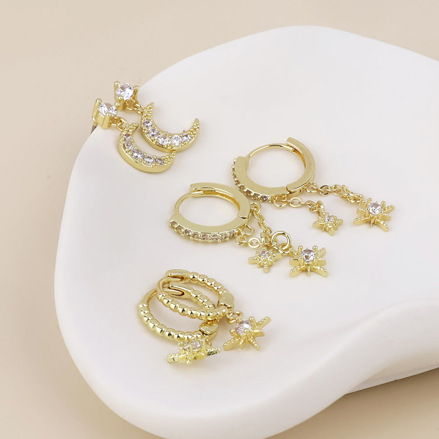 (964) Doris, Triple Gold Celestial Set, Earrings