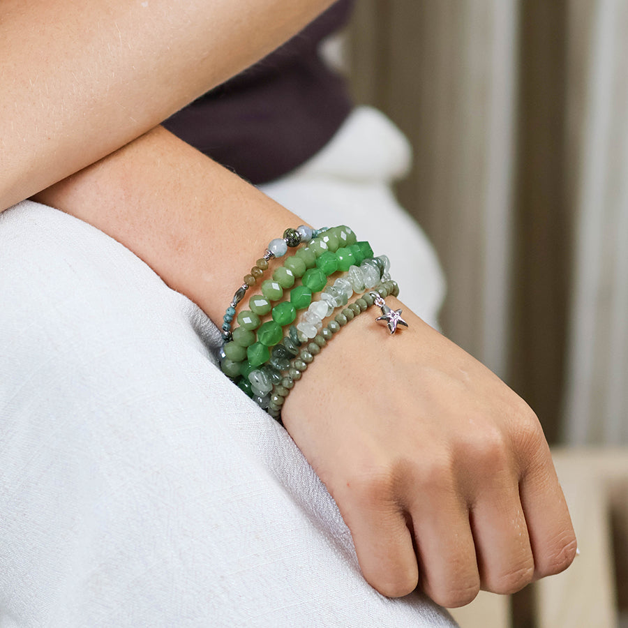 (186) Misty, Green Bead Stack Bracelet