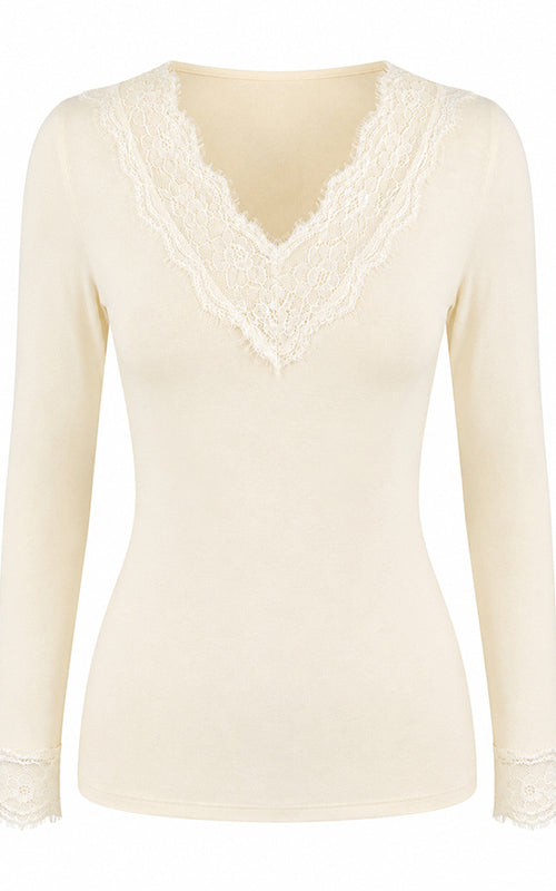 Ivory, Lace V-Neck Base Layer