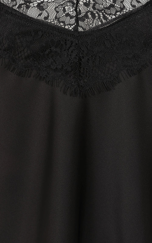 Eliza - Lace Trim Satin Camisole - Black