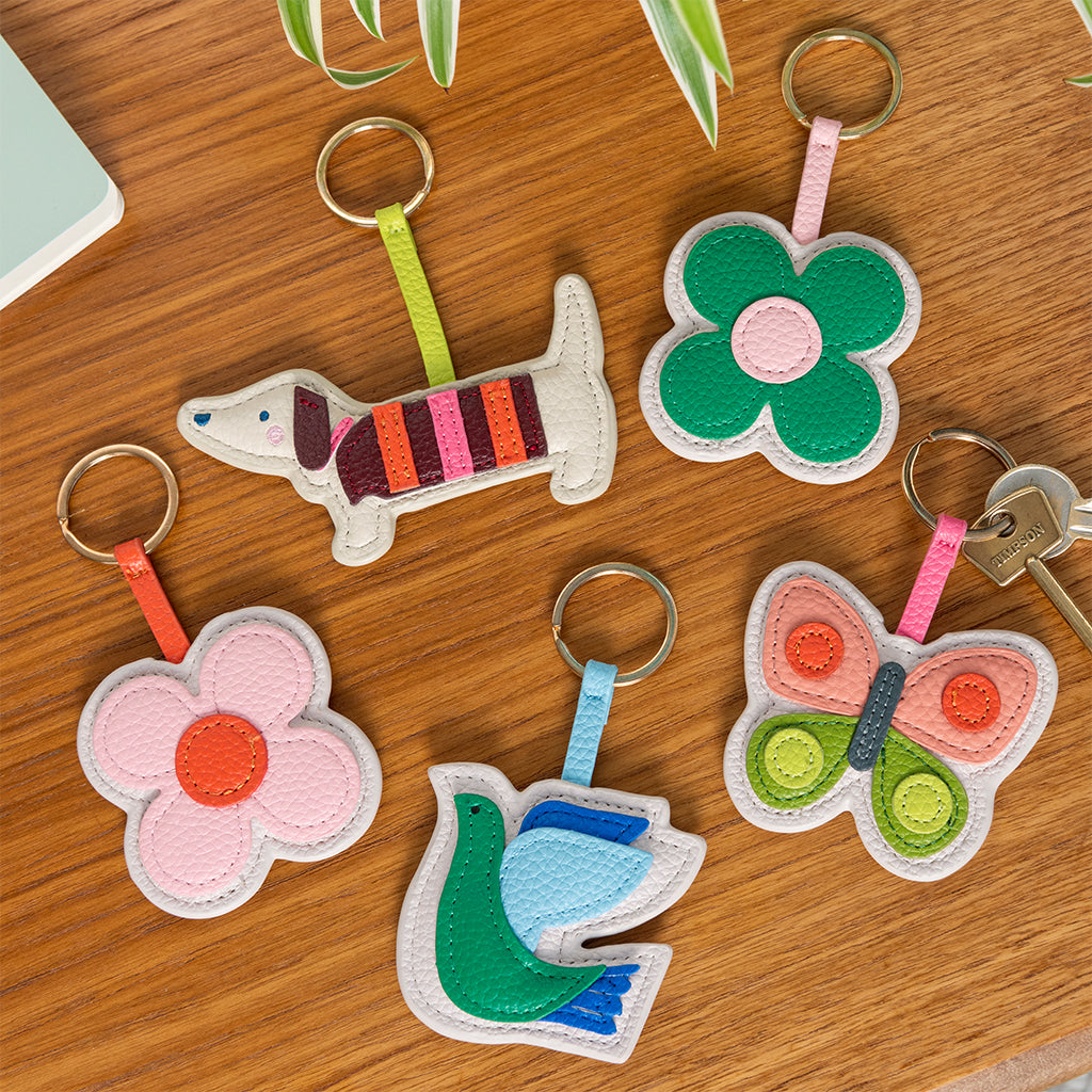 Faux Leather Keyring - Green Daisy