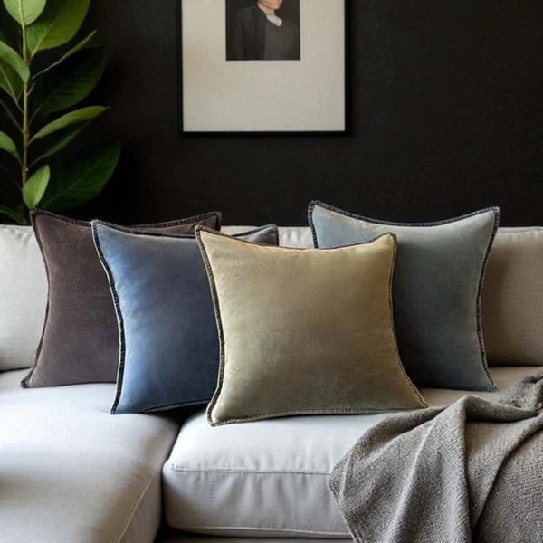 Medium Blue, Stonewashed Velvet Cushion