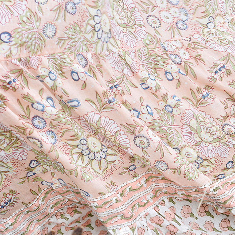 Peach & Green Floral Garden Print Quilt