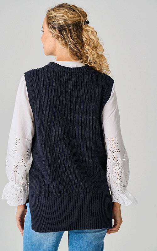 Aster Long Cotton Tank, Navy