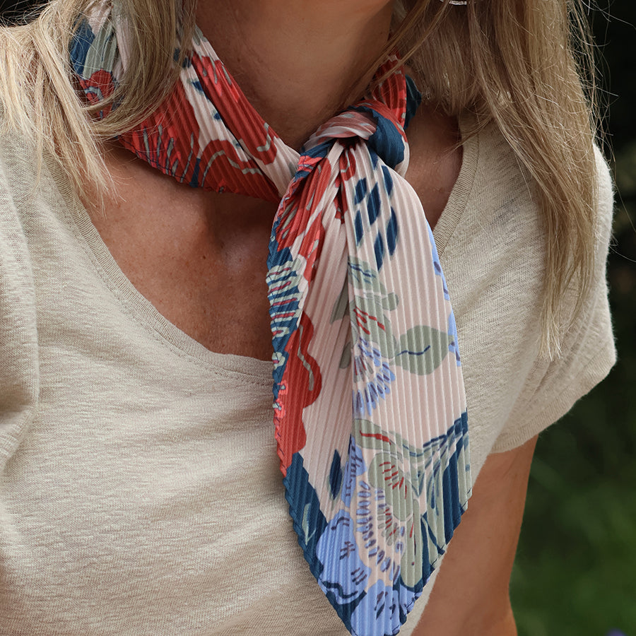 Red & Blue Floral Crinkle Neckerchief