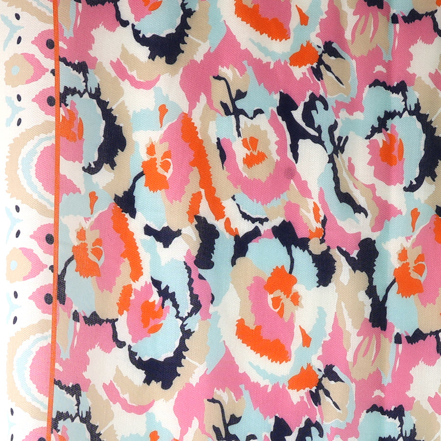 White & Coral Abstract Ikat Scarf