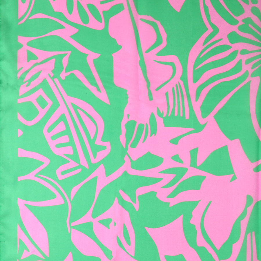 Green & Pink Silky Tropical Print Scarf