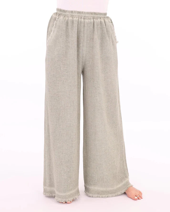 Linen Blend Wide Leg Pant Sage