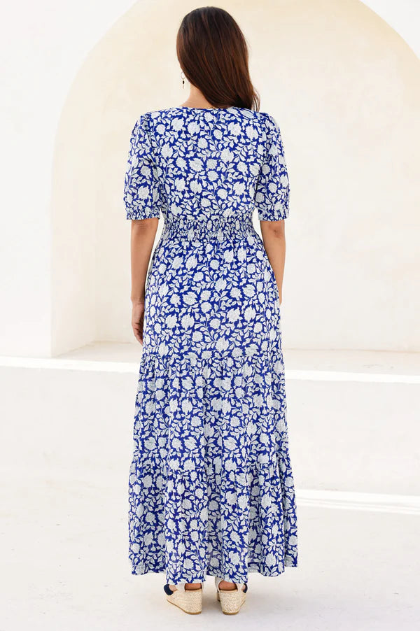 Bille Short Sleeve Dress - Blue/White