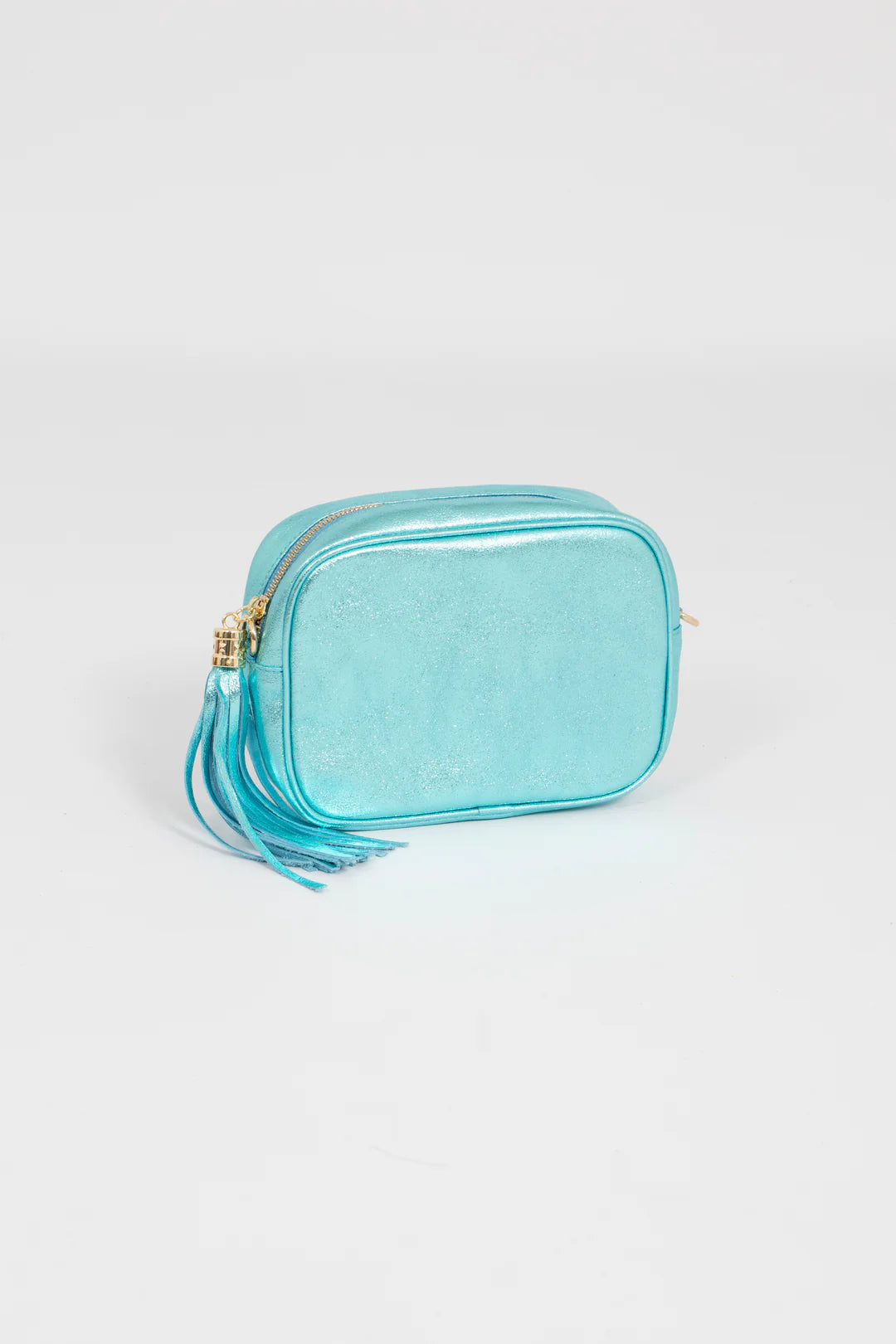 Beau Italian Leather Crossbody Bag - Metallic Aqua