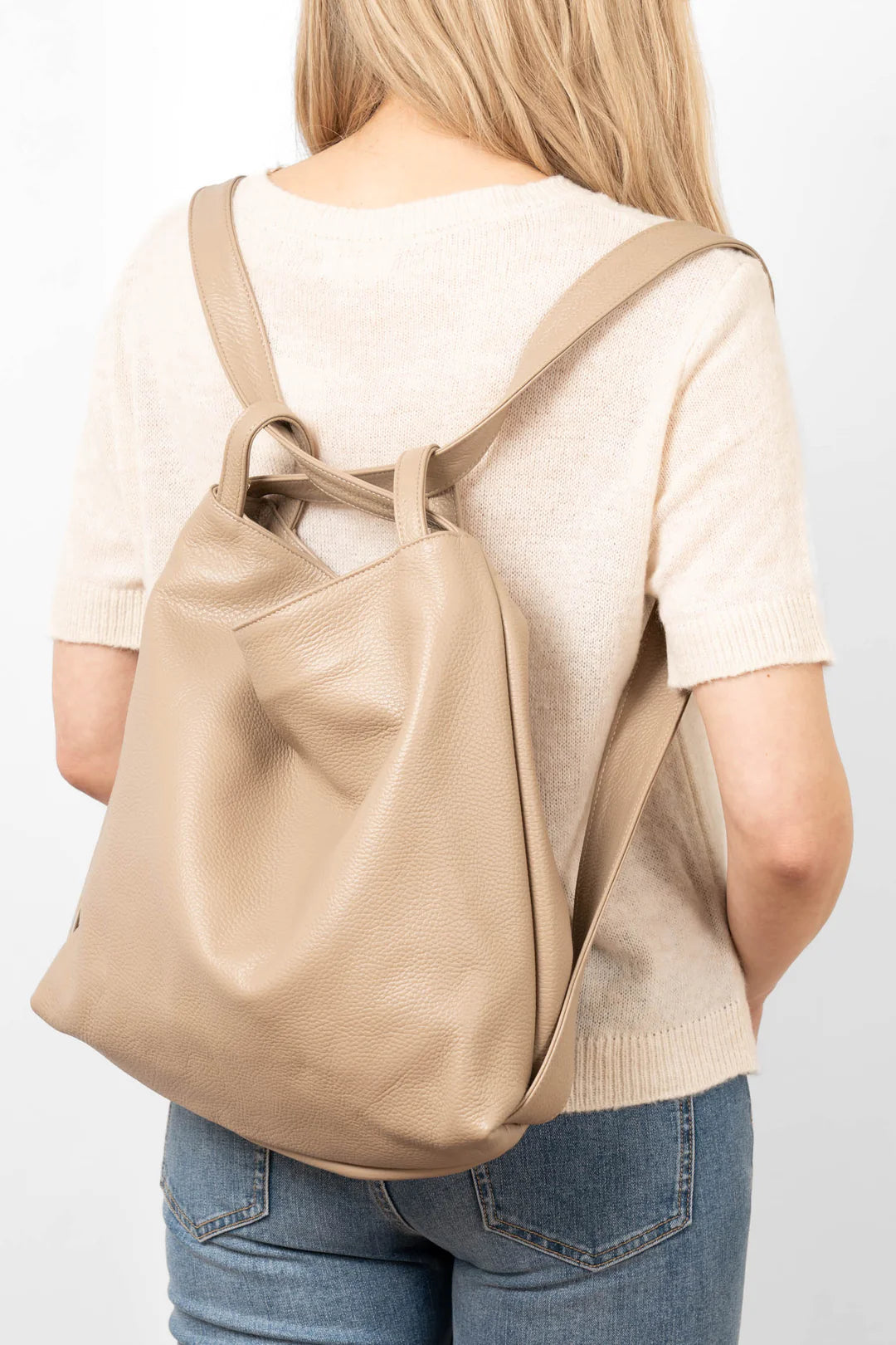 Giovanna Italian Leather Tote/Backpack - Taupe