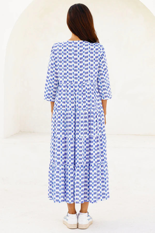 Emma Midi Dress - Blue/White