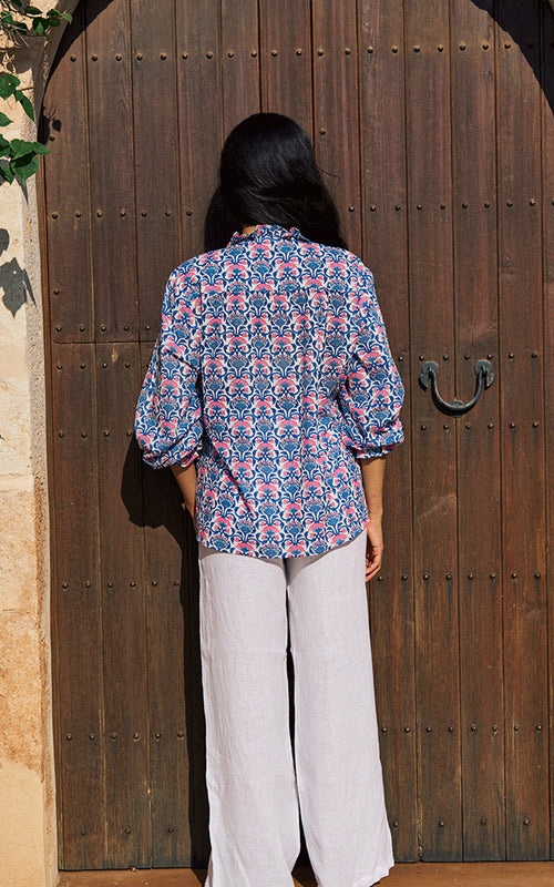 Olbia Blouse - Blue/Neon Pink