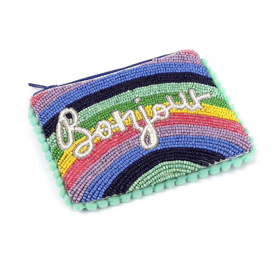 Bonjour - Small Beaded Rainbow Pom-Pom Purse