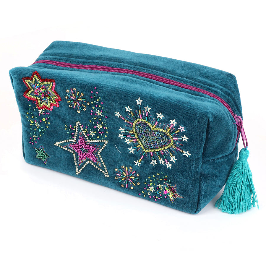 Starburst Teal Velvet Wash Bag