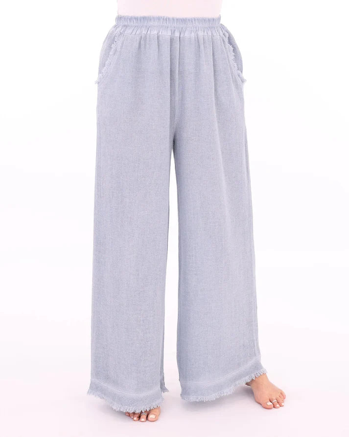 Linen Blend Wide Leg Pant Ice Blue