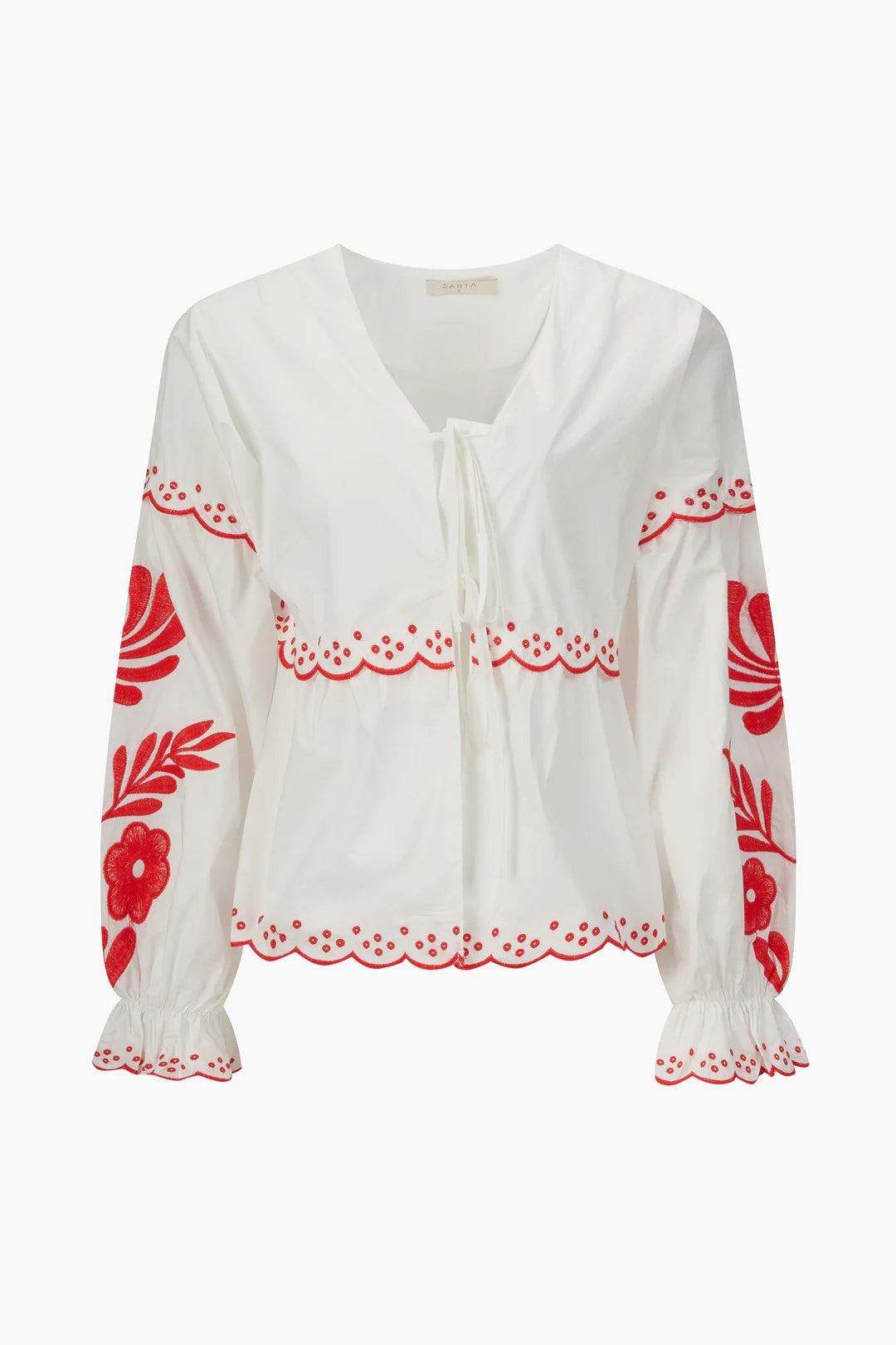 Embroidered Floral Tie Cotton Shirt