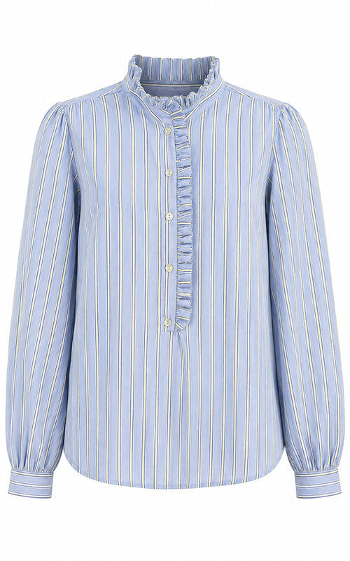 Kinross Cotton Blouse, Blue & Yellow Stripes