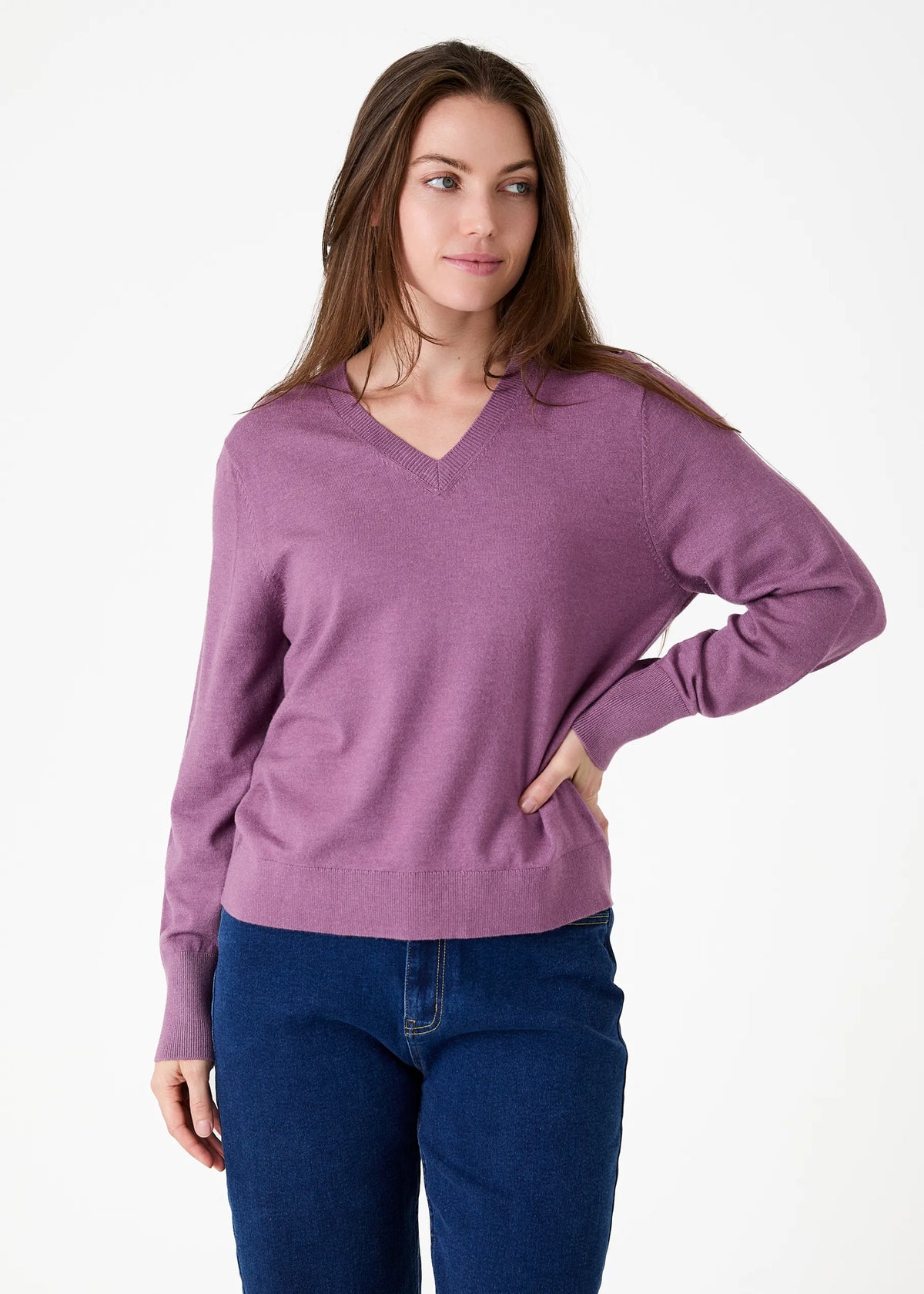 Heather, Super Soft Fitted V Neck Jumper