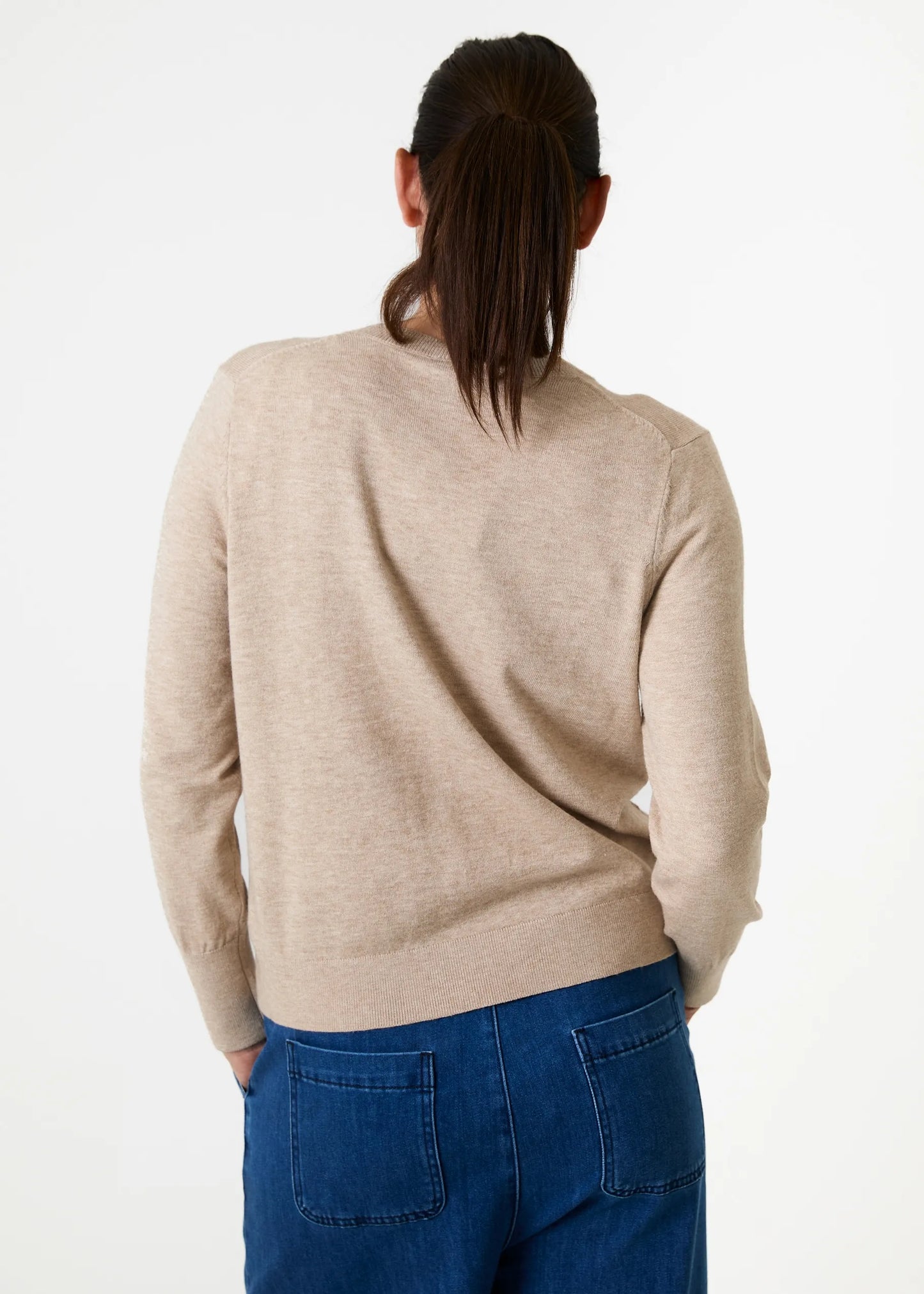 Stone, Fitted V Neck Jumper