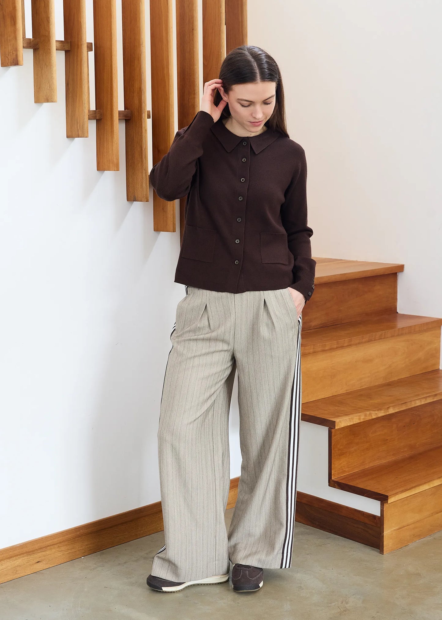 Mink, Pinstripe Wide Leg Trouser