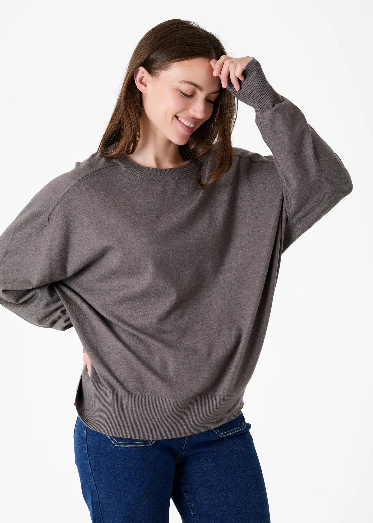 Pebble Grey, Super Soft Oversized Crew Neck Jumper