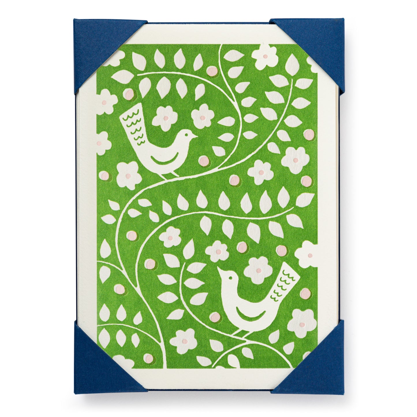 Pack 5 Note Cards & Envelopes - Green Bird Pattern