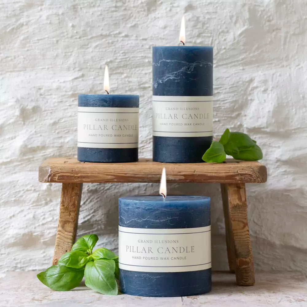 Rustic Pillar Candle, Inky Blue