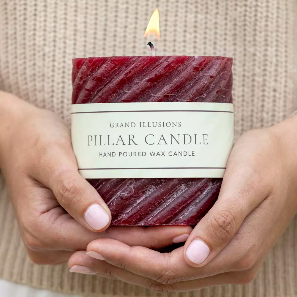 Rustic Twisted Pillar Candle, Plum