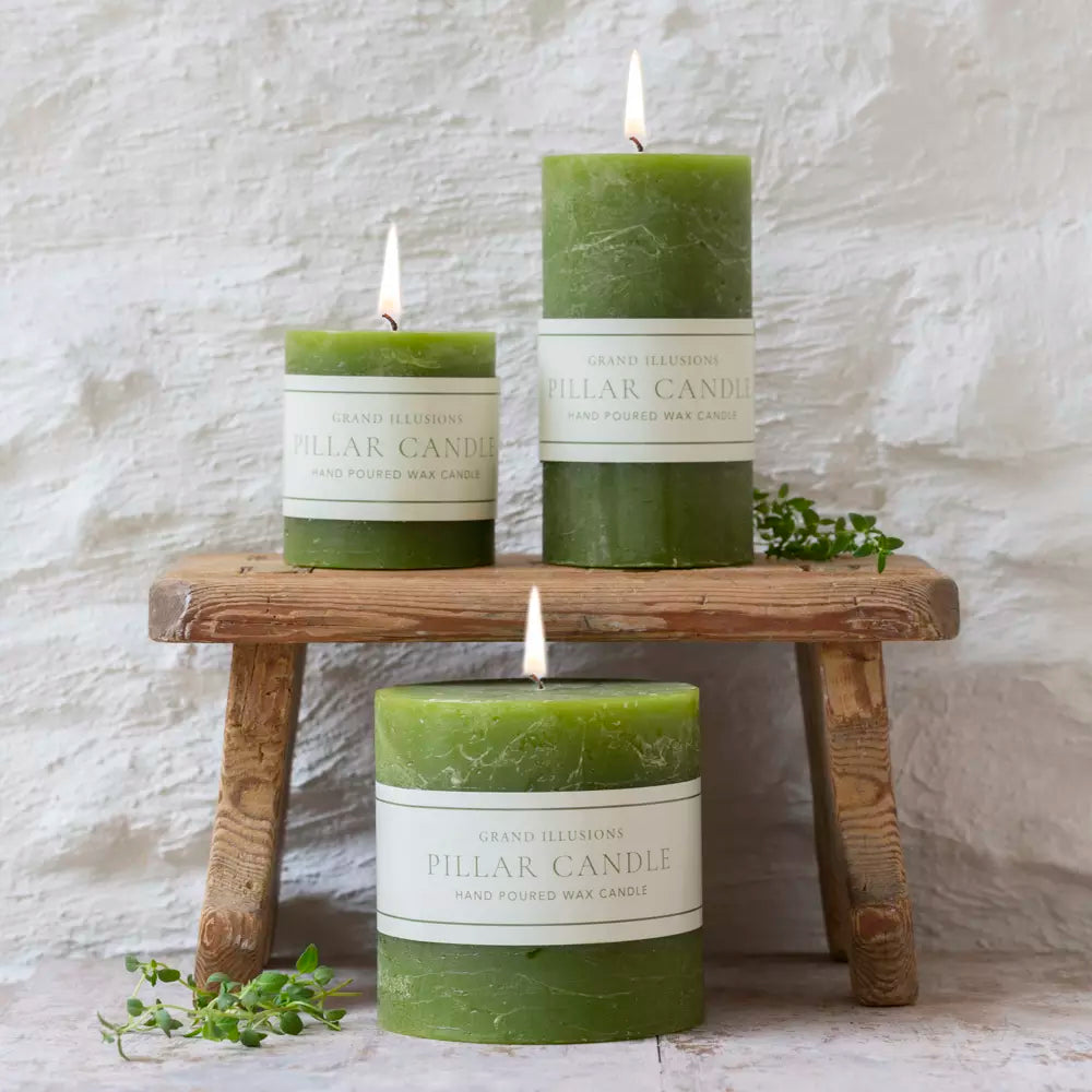 Rustic Pillar Candle, Fern Green