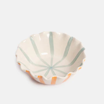 Blue & Orange Striped Scallop Edge Bowl