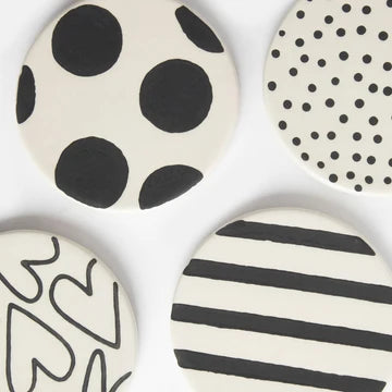 Set of 4 Stoneware Mono Patterns Coasters