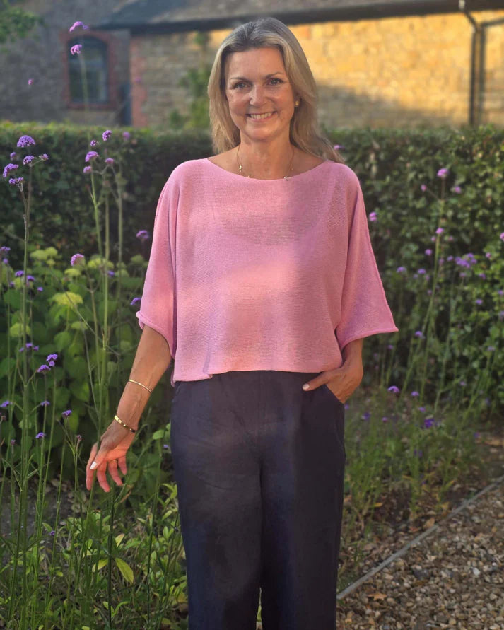Cotton Blend Short Tunic Top - Candy Pink