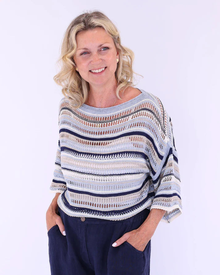 Sienna Stripe Top Sky Blue