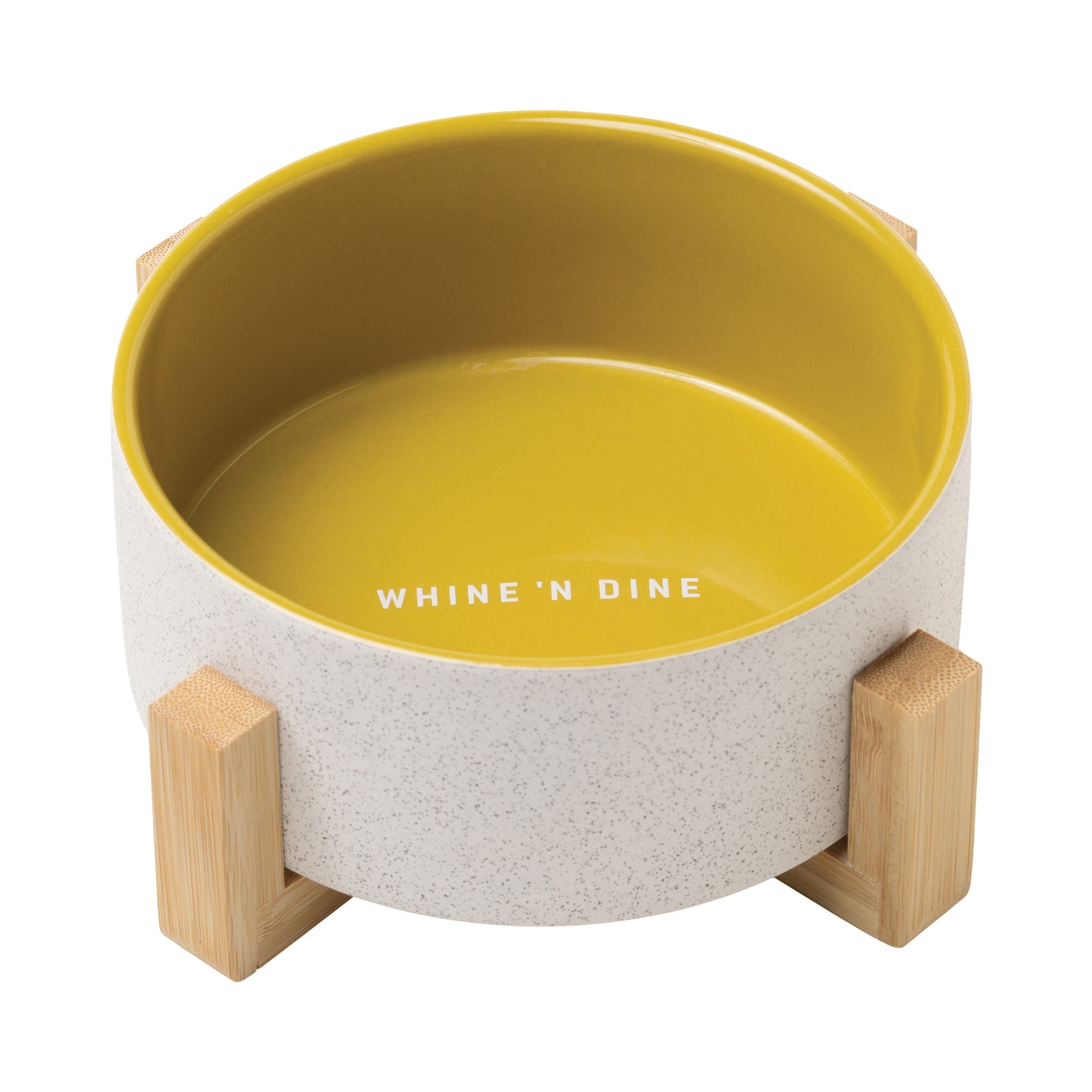 Dog Bowl with Wooden Stand - Whine & Dine - Yellow