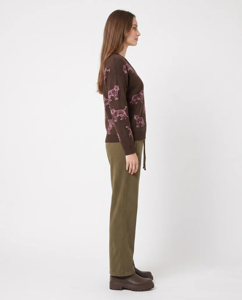 Leopard Pullover, Chocolate/Raspberry