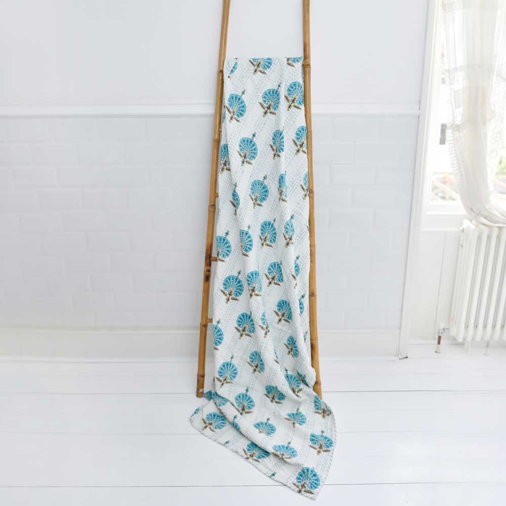 Aqua Shell Kantha Quilt