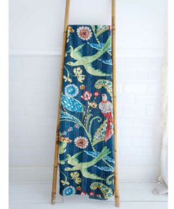 Blue Foral & Exotic Bird Kantha Quilt