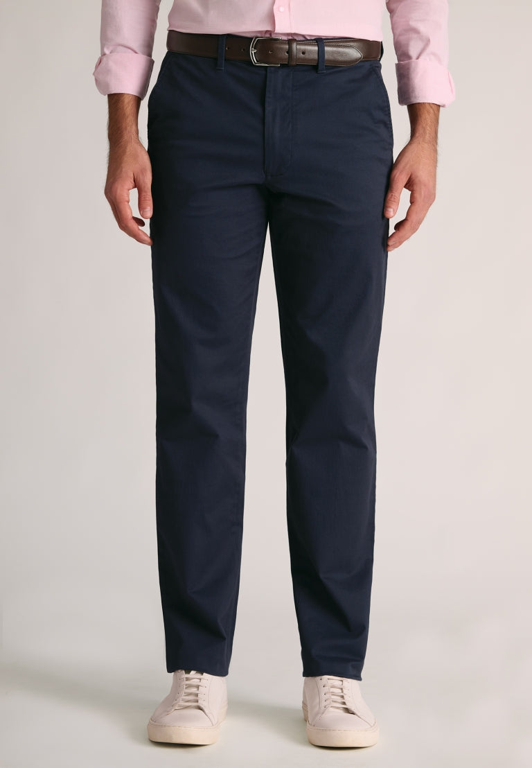 Leo - Navy, Tailored Fit, Stretch Cotton Chino