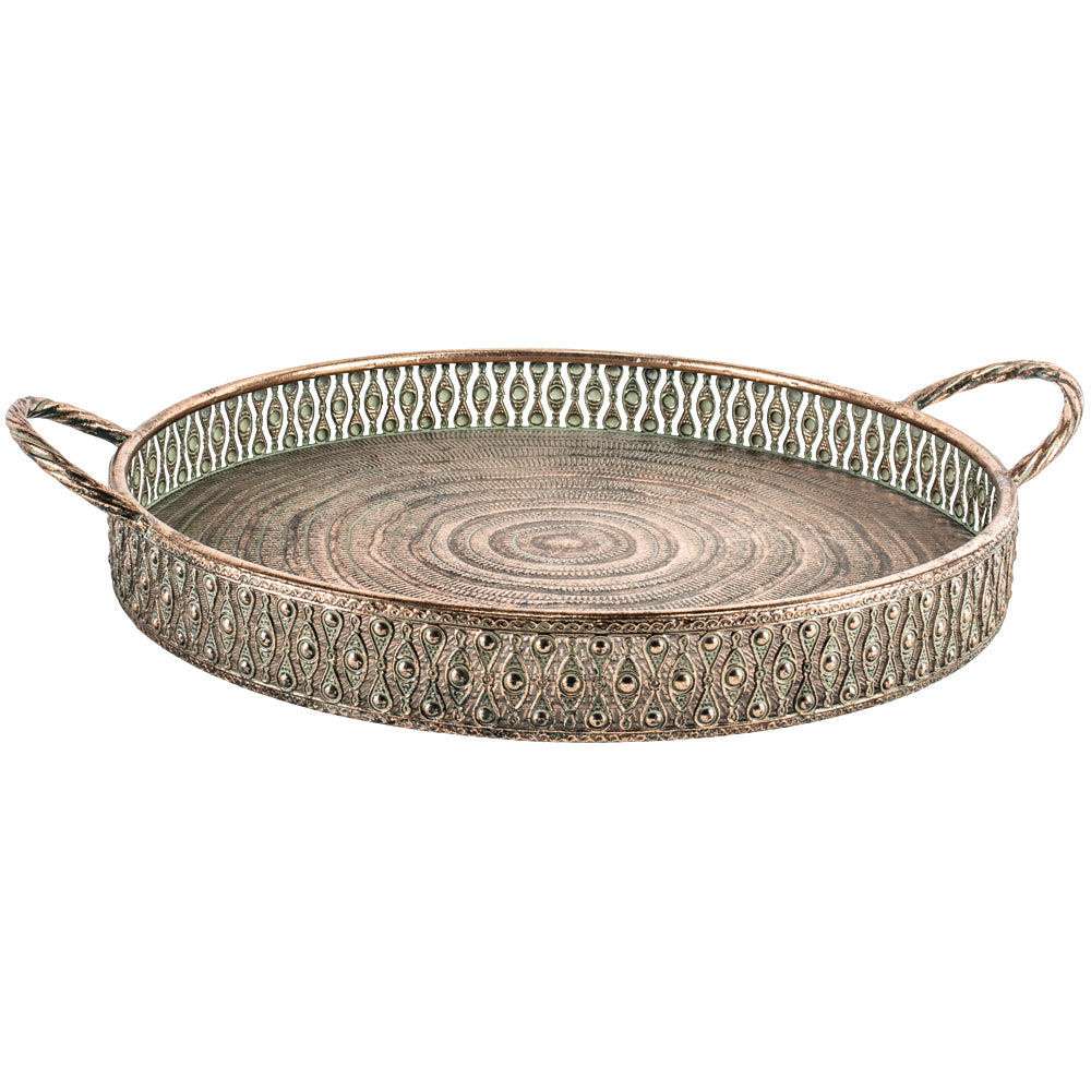 Round Maroc Antiqued Gold Tray