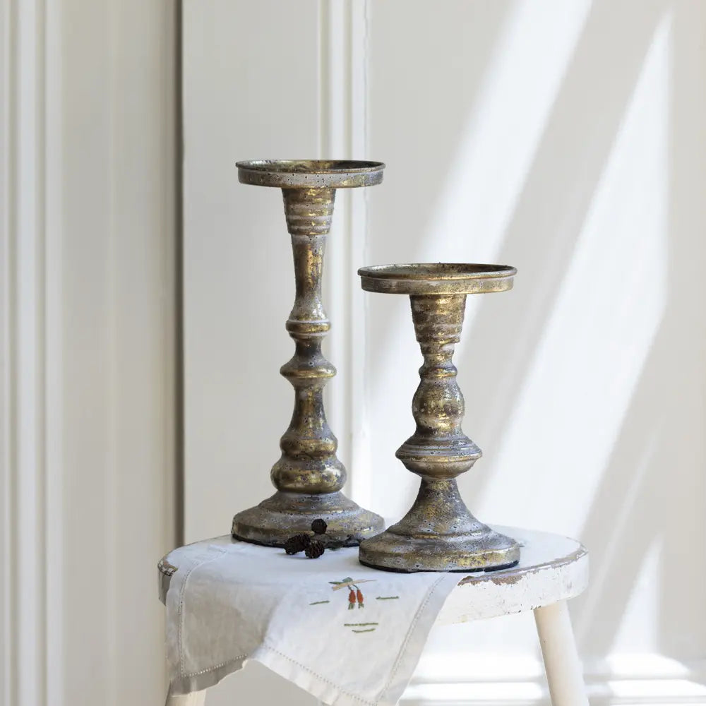 Large Pillar Candle Holder, Gold/White