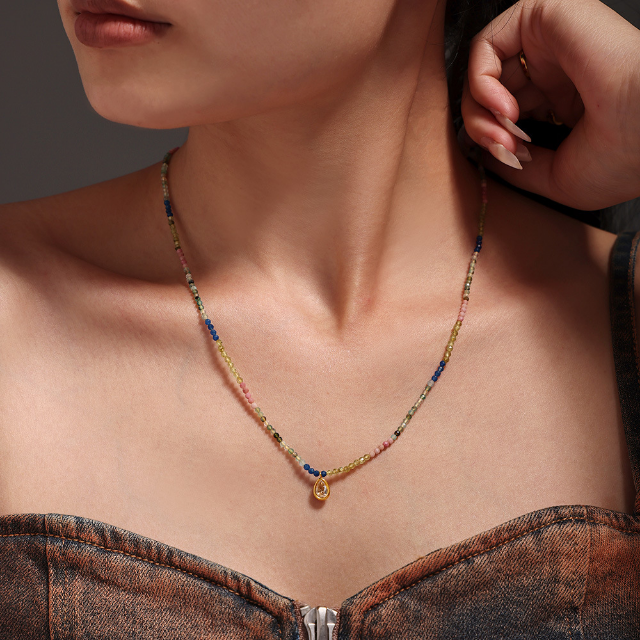 Natural Bead & Teardrop Necklace