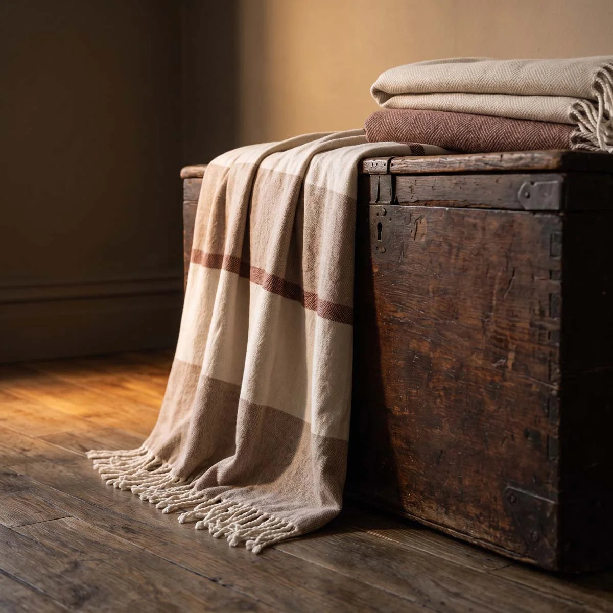 Rust/Natural Stripe, 100% Wool Throw