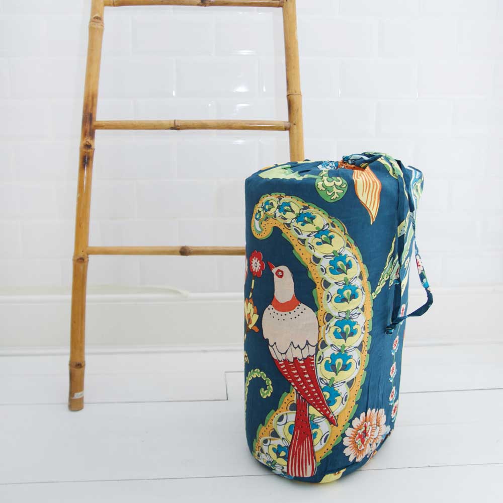 Blue Floral Exotic Bird Print Quilt