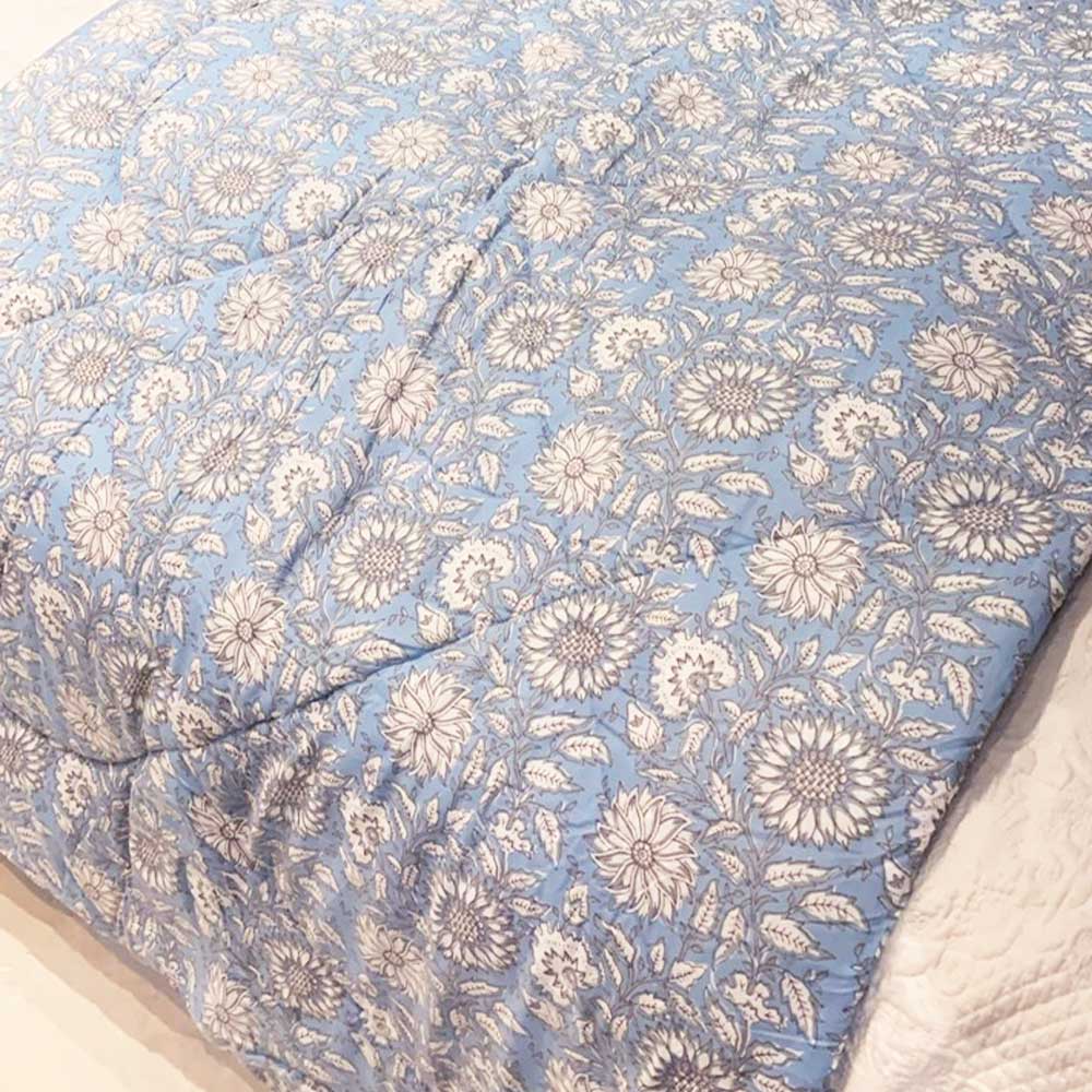 Cornflower Blue Foral Print Quilt