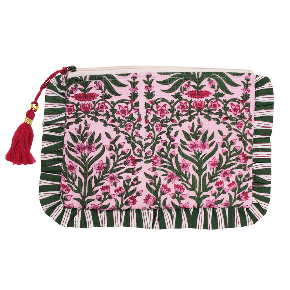 Pink & Green Tulip Makeup Bag